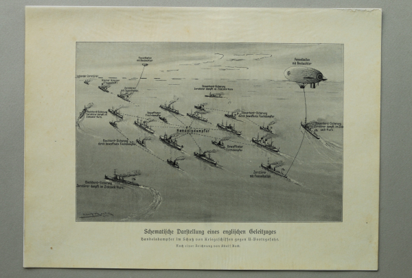 Patriotic Art Print / English Convoi protected by Warships against submarines / 1914-1918 / 1920s / World War One WWI